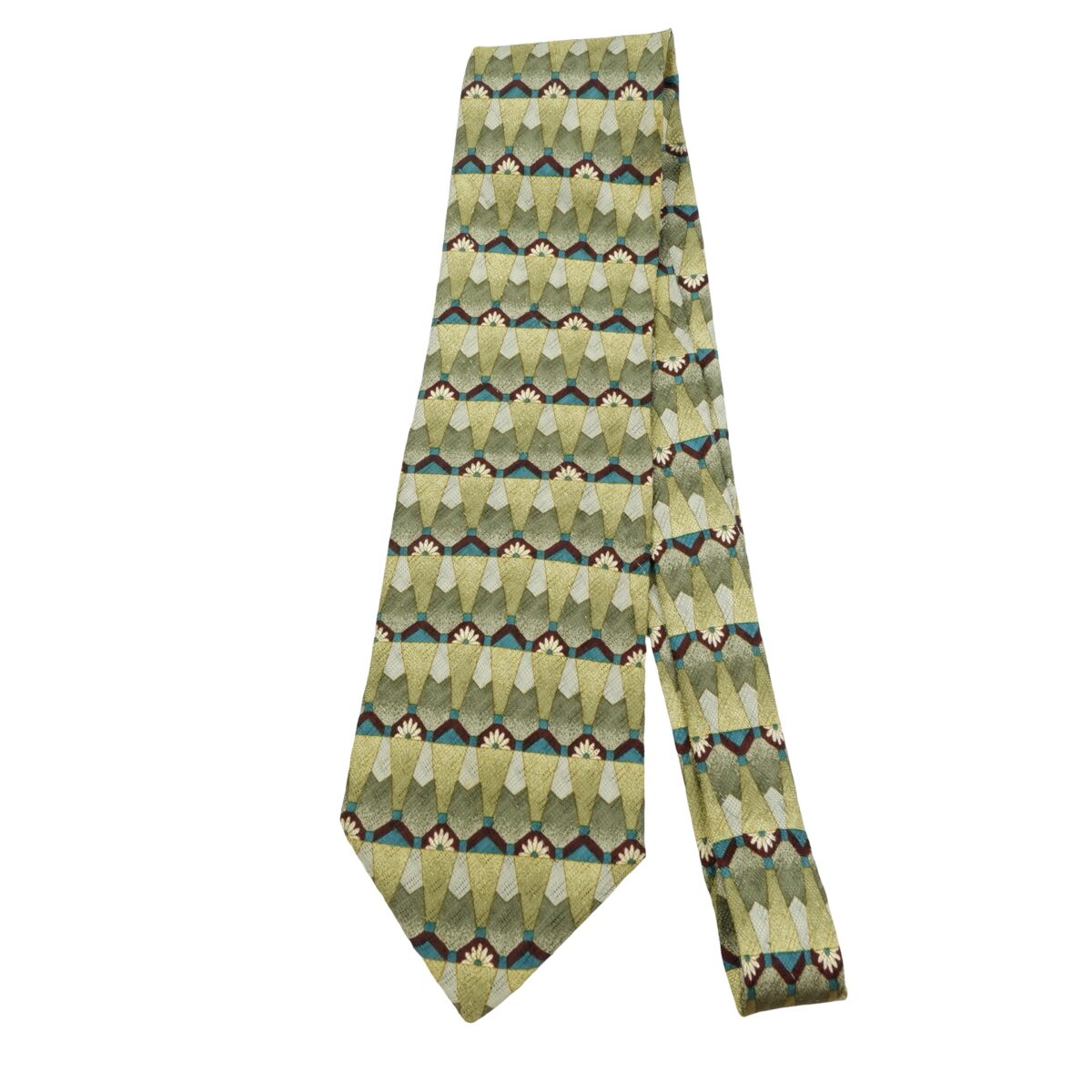 a16061 5 Ermenegildo Zegna Tie Silk Green Geometric Italy (US Import Tax Included) มุมที่ 5
