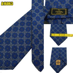 Fendi Tie Silk Blue Checkered Chain Italy (US Import Tax Included) มุมที่ 1