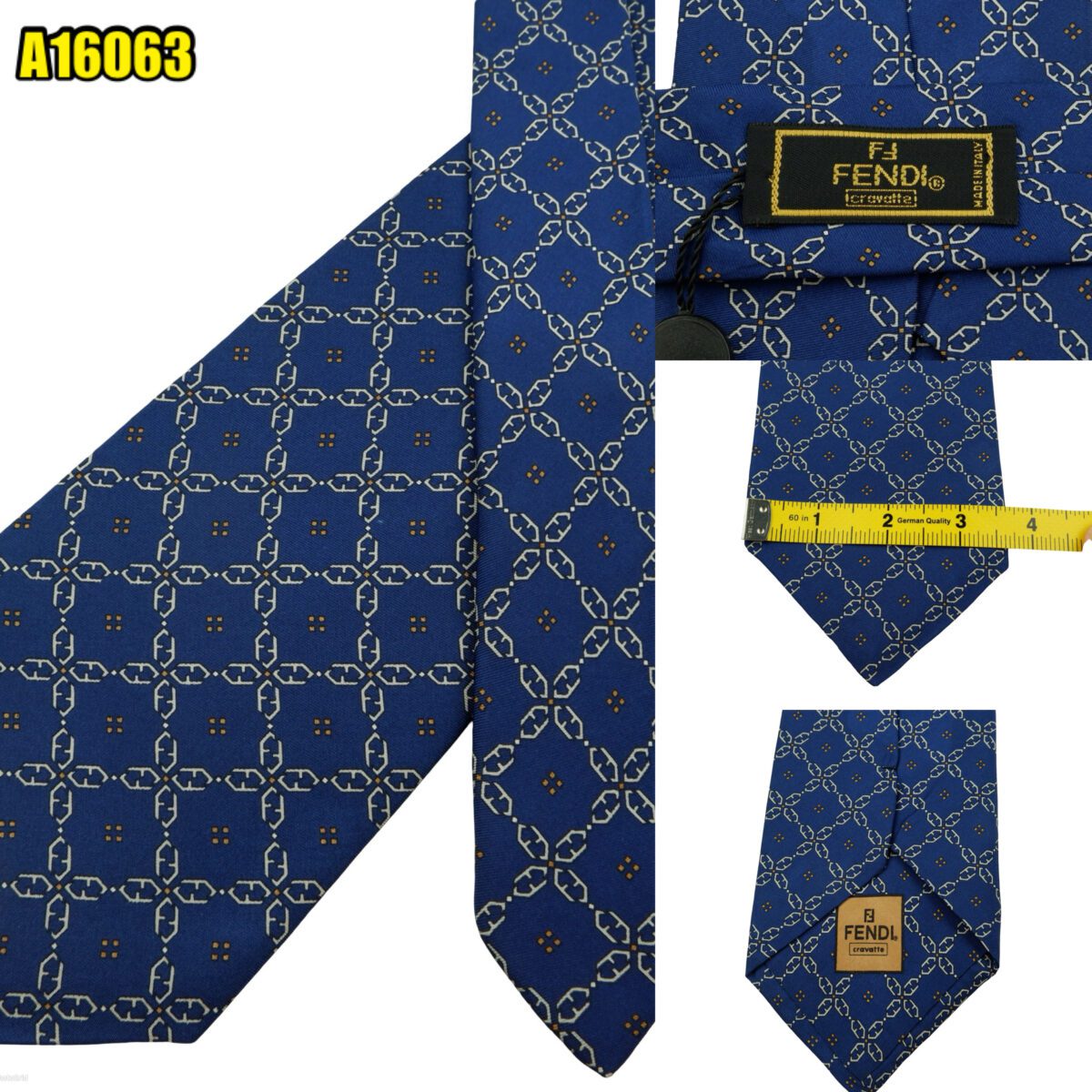 created by photogrid Fendi Tie Silk Blue Checkered Chain Italy (US Import Tax Included) มุมที่ 1