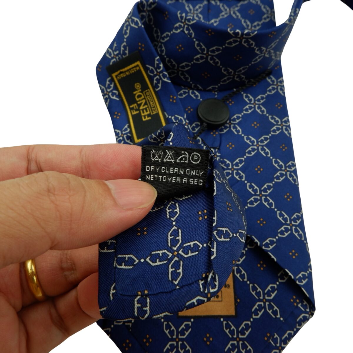 a16063 11 Fendi Tie Silk Blue Checkered Chain Italy (US Import Tax Included) มุมที่ 11