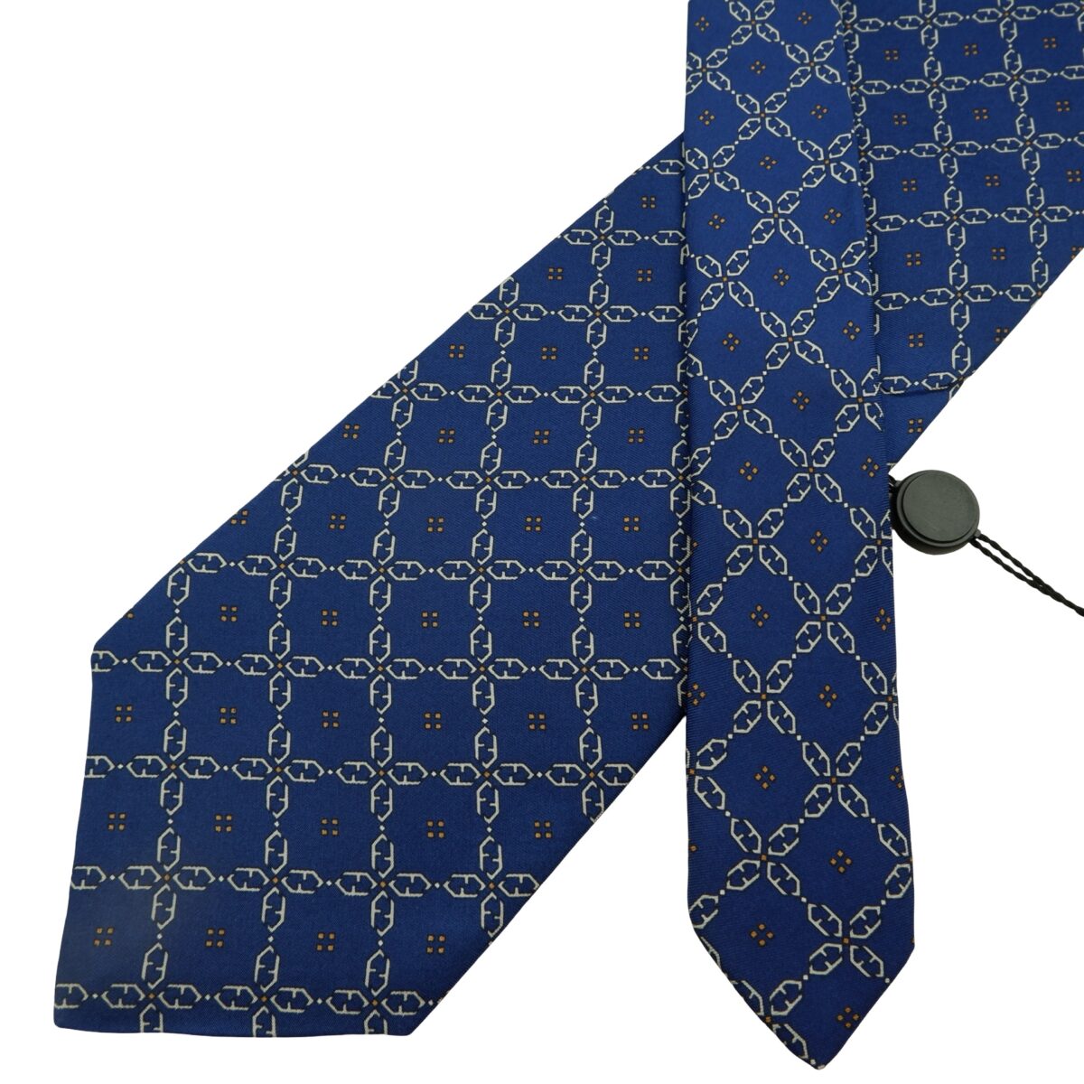 a16063 2 Fendi Tie Silk Blue Checkered Chain Italy (US Import Tax Included) มุมที่ 2