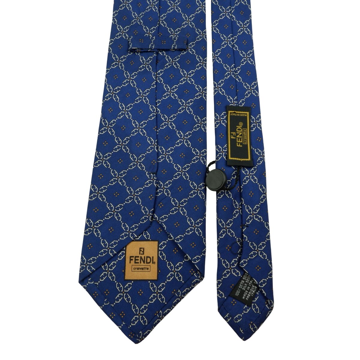 a16063 4 Fendi Tie Silk Blue Checkered Chain Italy (US Import Tax Included) มุมที่ 4