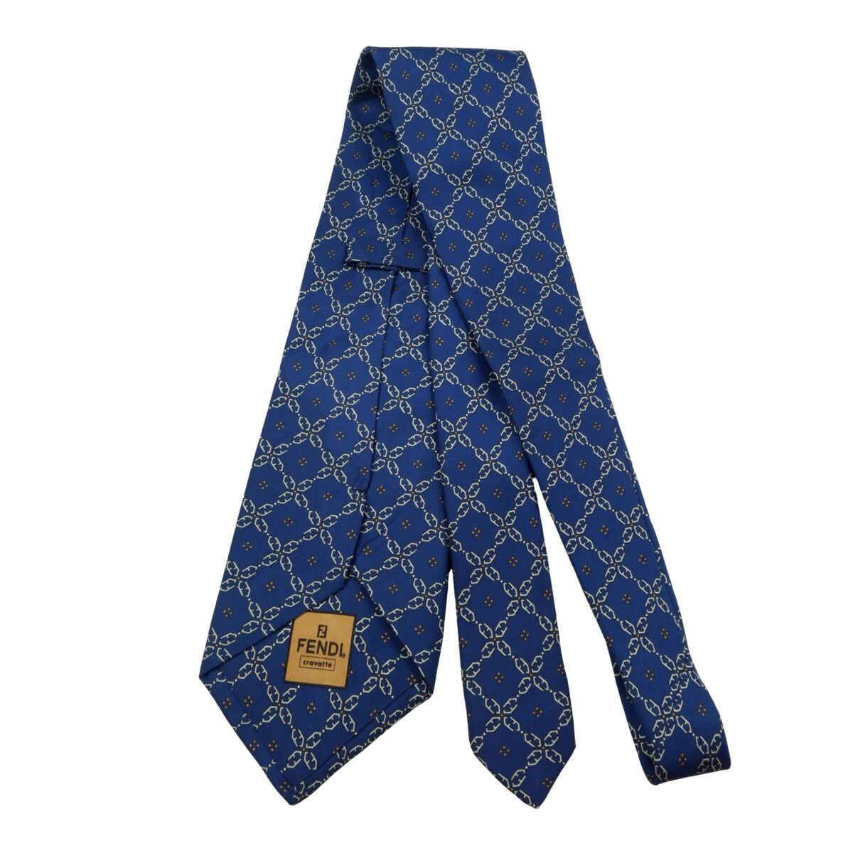 a16063 7 Fendi Tie Silk Blue Checkered Chain Italy (US Import Tax Included) มุมที่ 7