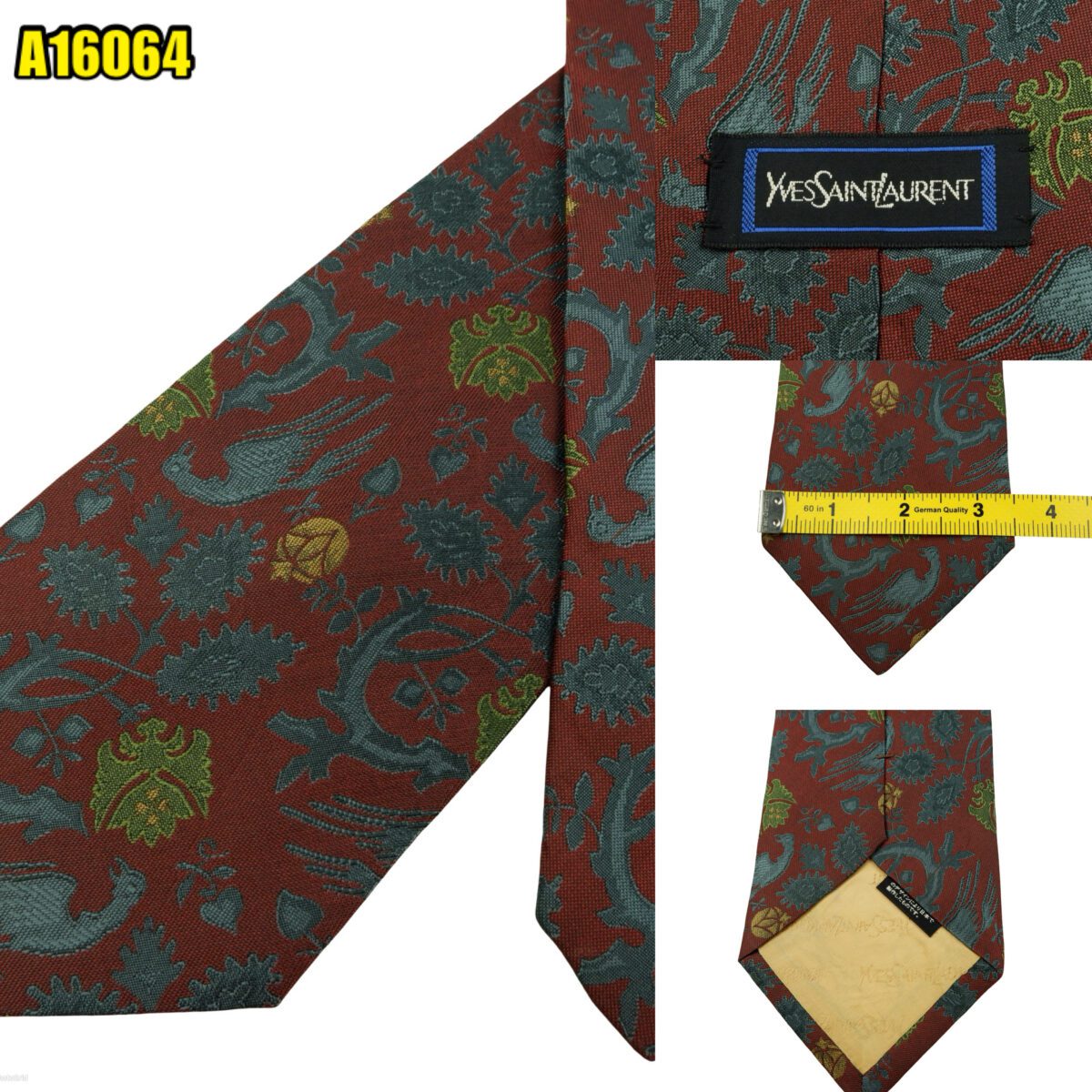 created by photogrid Yves Saint Laurent Tie Silk Brown Floral Pattern Japan (US Import Tax Included) มุมที่ 1