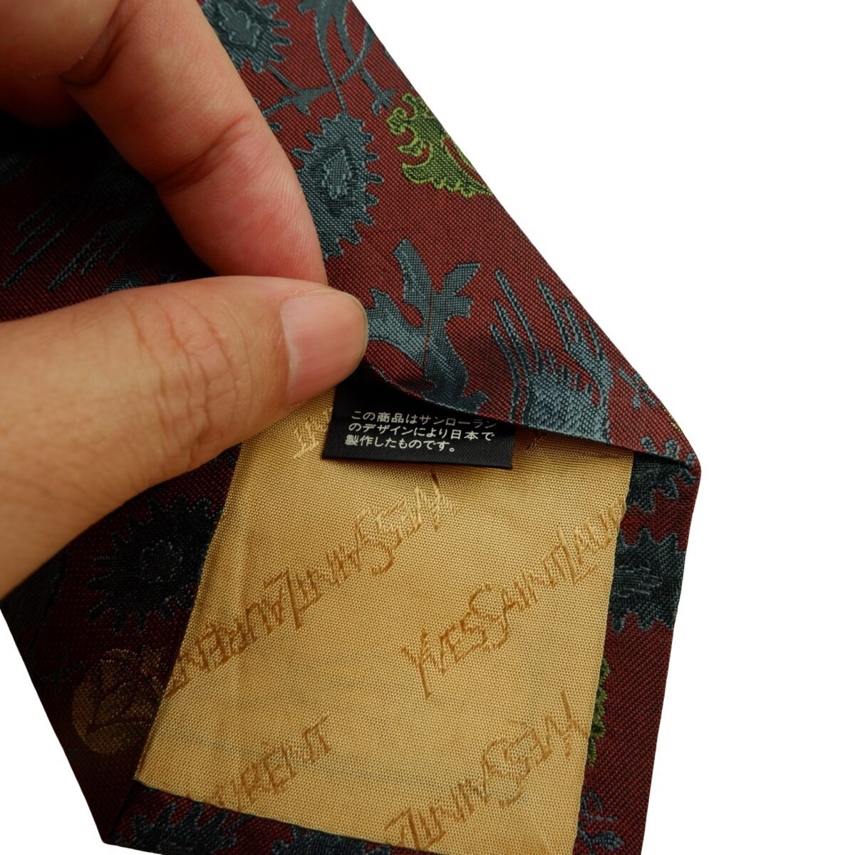 a16064 10 Yves Saint Laurent Tie Silk Brown Floral Pattern Japan (US Import Tax Included) มุมที่ 10
