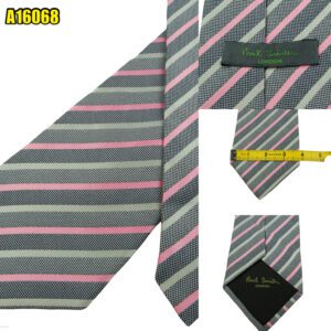 Unbrand Tie Silk Gray Pink Stripe Italy (US Import Tax Included) มุมที่ 1