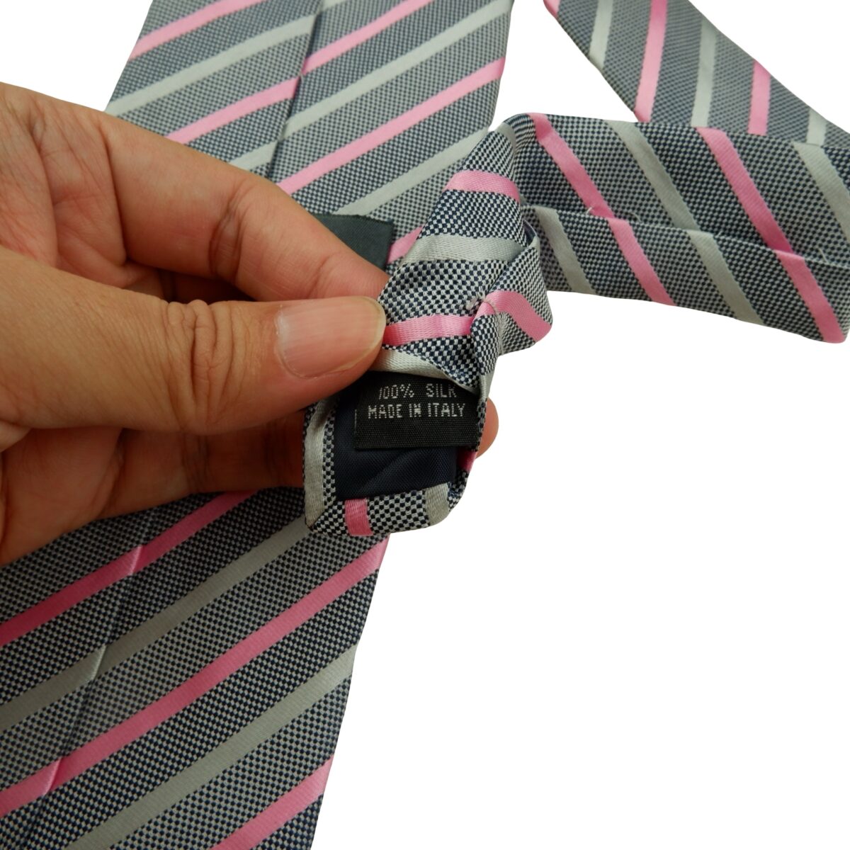 a16068 10 Unbrand Tie Silk Gray Pink Stripe Italy (US Import Tax Included) มุมที่ 10