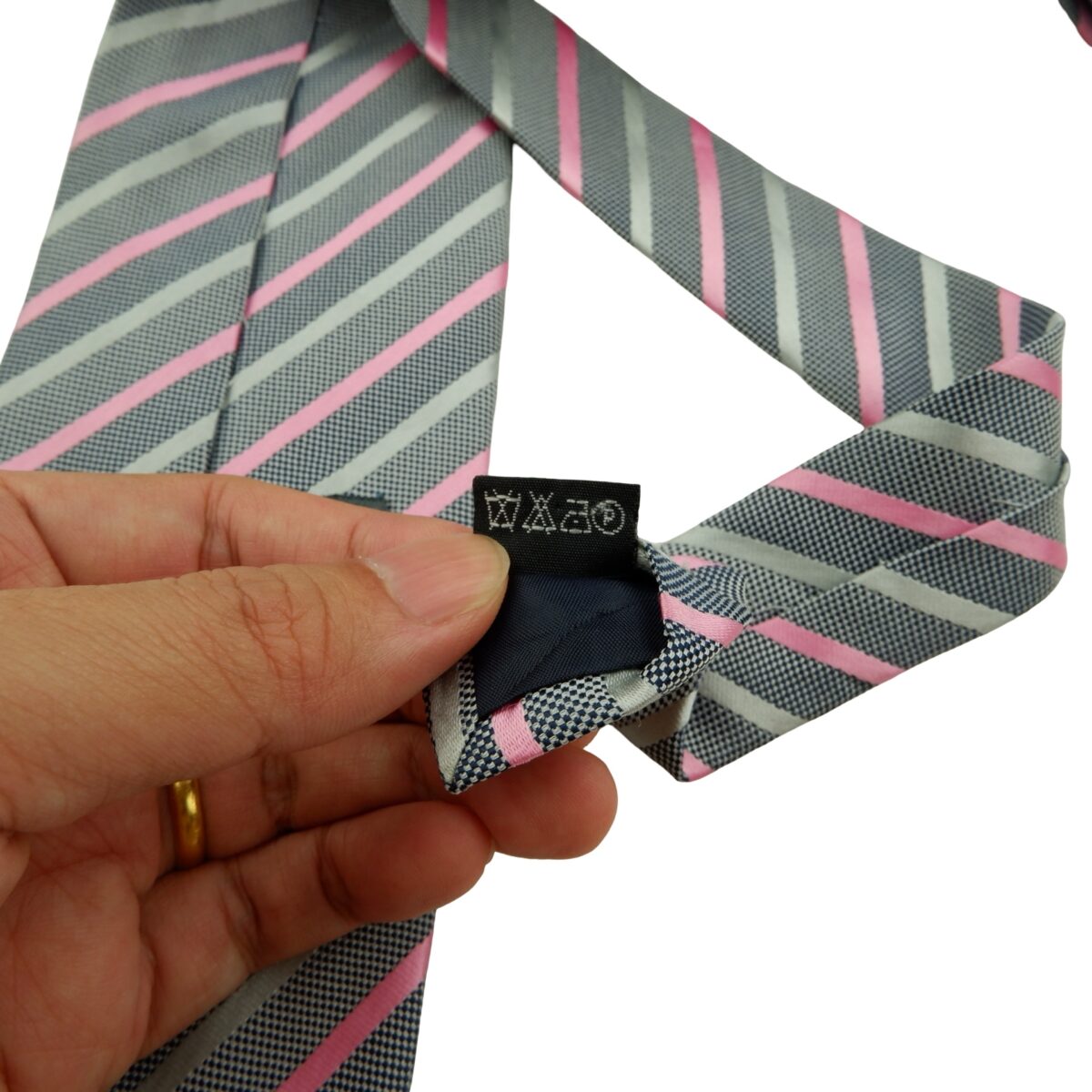 a16068 11 Unbrand Tie Silk Gray Pink Stripe Italy (US Import Tax Included) มุมที่ 11