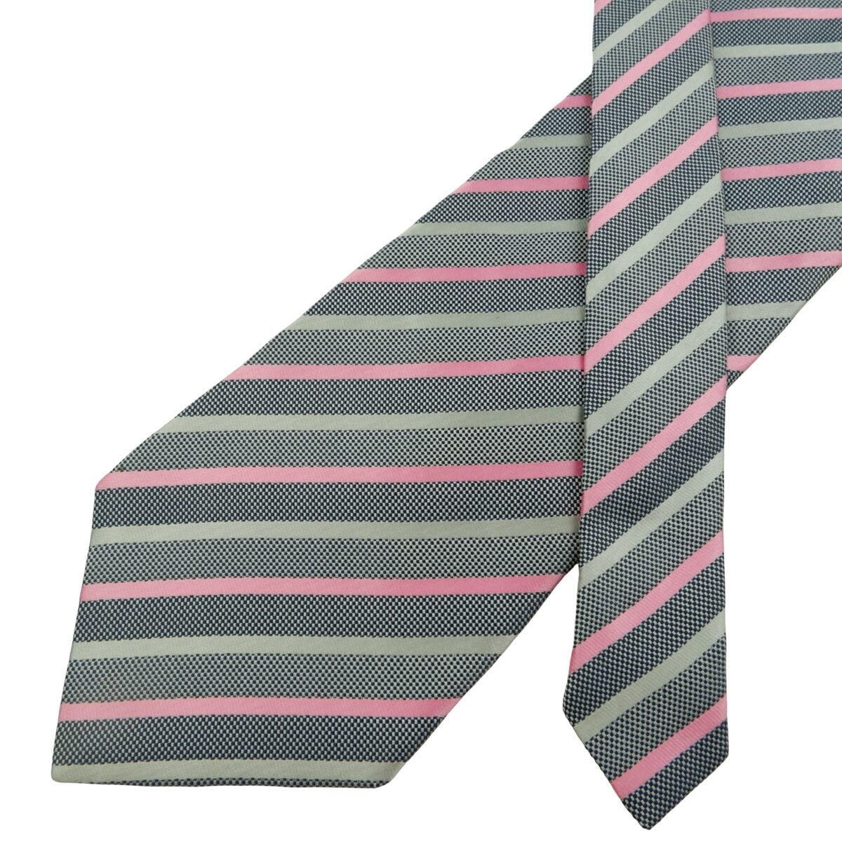 a16068 2 Unbrand Tie Silk Gray Pink Stripe Italy (US Import Tax Included) มุมที่ 2