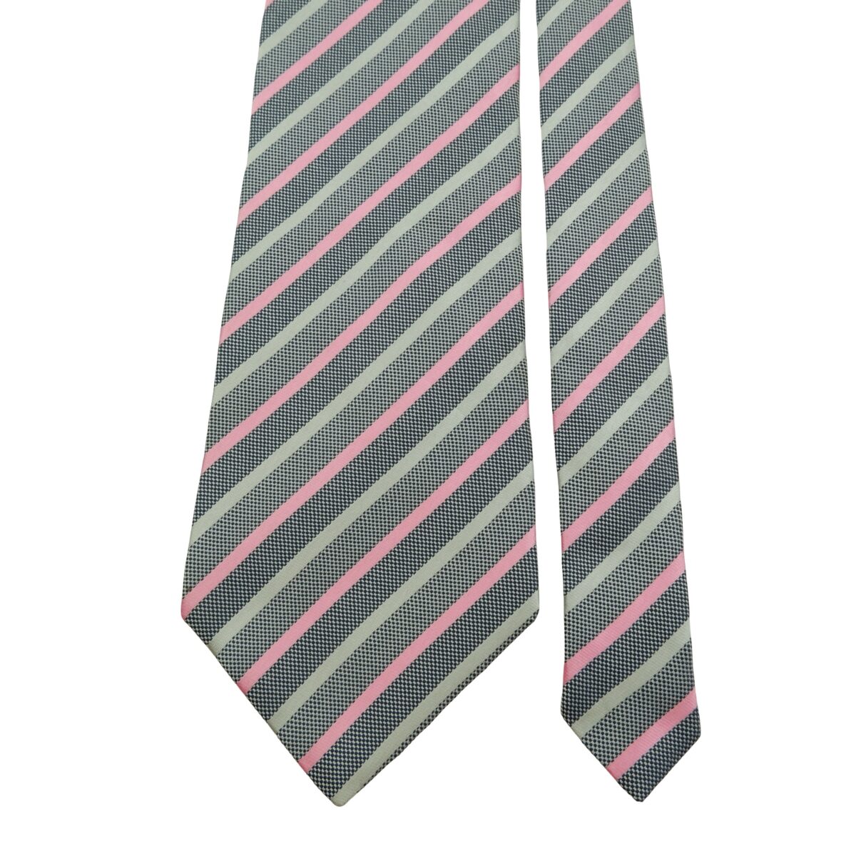 a16068 3 Unbrand Tie Silk Gray Pink Stripe Italy (US Import Tax Included) มุมที่ 3