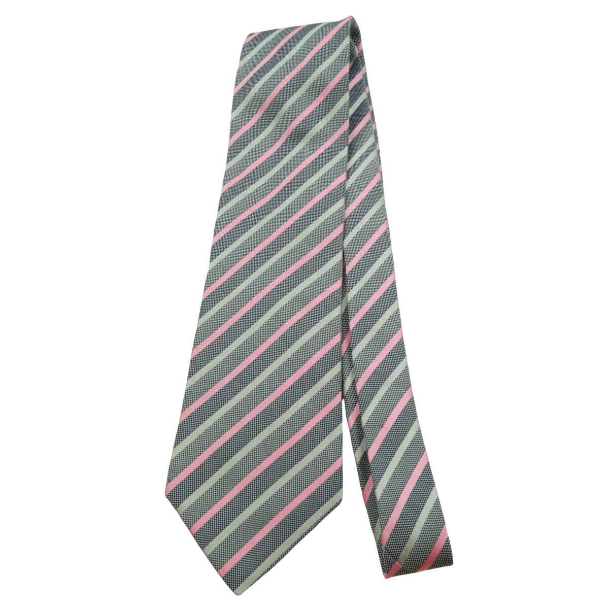 a16068 5 Unbrand Tie Silk Gray Pink Stripe Italy (US Import Tax Included) มุมที่ 5