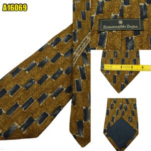 Ermenegildo Zegna Tie Silk Brown Black Geometric Italy (US Import Tax Included) มุมที่ 1