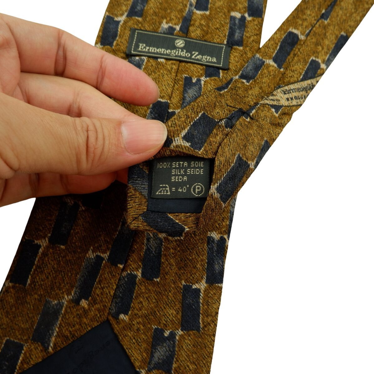 a16069 10 Ermenegildo Zegna Tie Silk Brown Black Geometric Italy (US Import Tax Included) มุมที่ 10