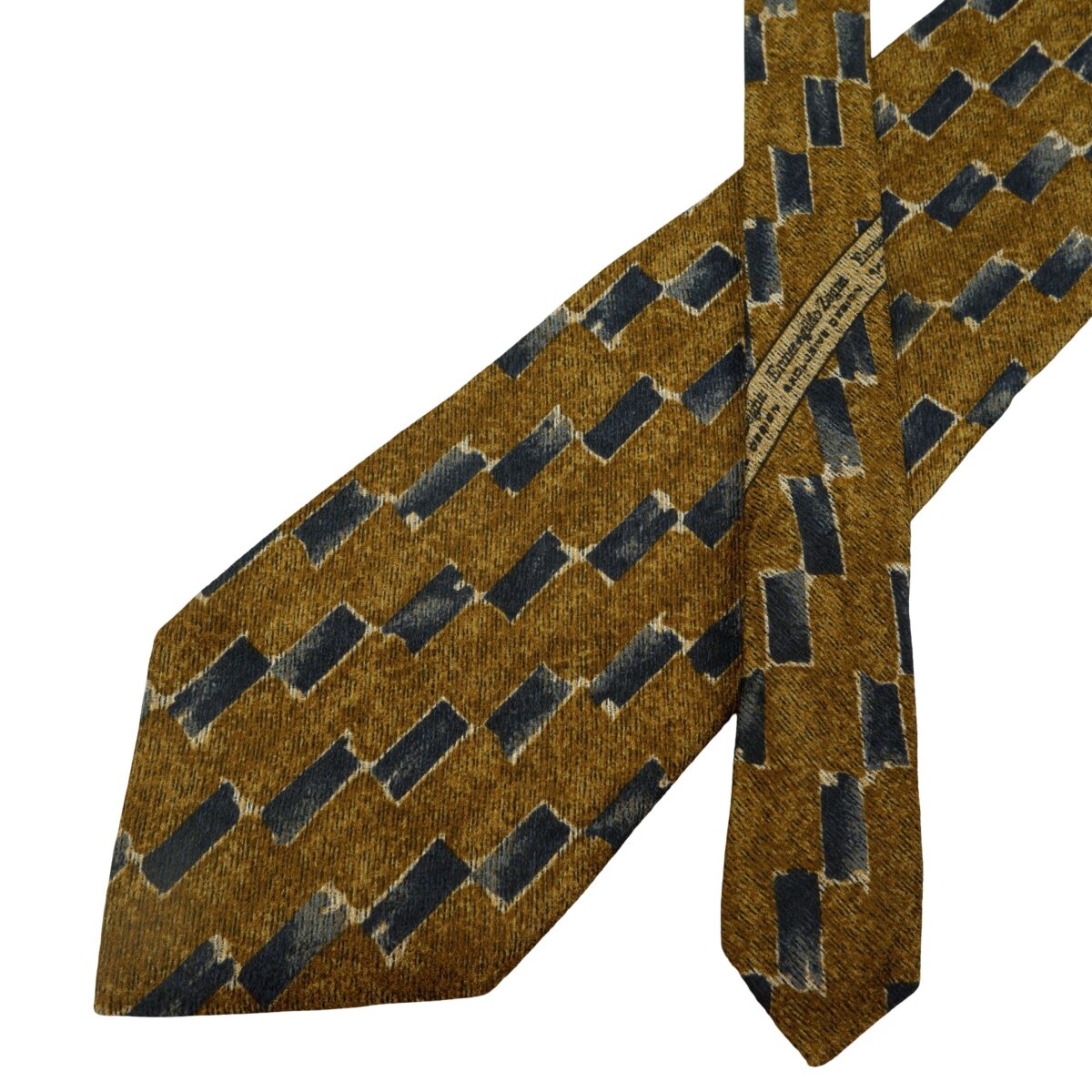 a16069 2 Ermenegildo Zegna Tie Silk Brown Black Geometric Italy (US Import Tax Included) มุมที่ 2