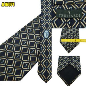 Trussardi Tie Silk Black Geometric Italy (US Import Tax Included) มุมที่ 1
