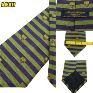 Brooks Brothers Tie Silk Green Purple Stripe Badge USA (US Import Tax Included) มุมที่ 1
