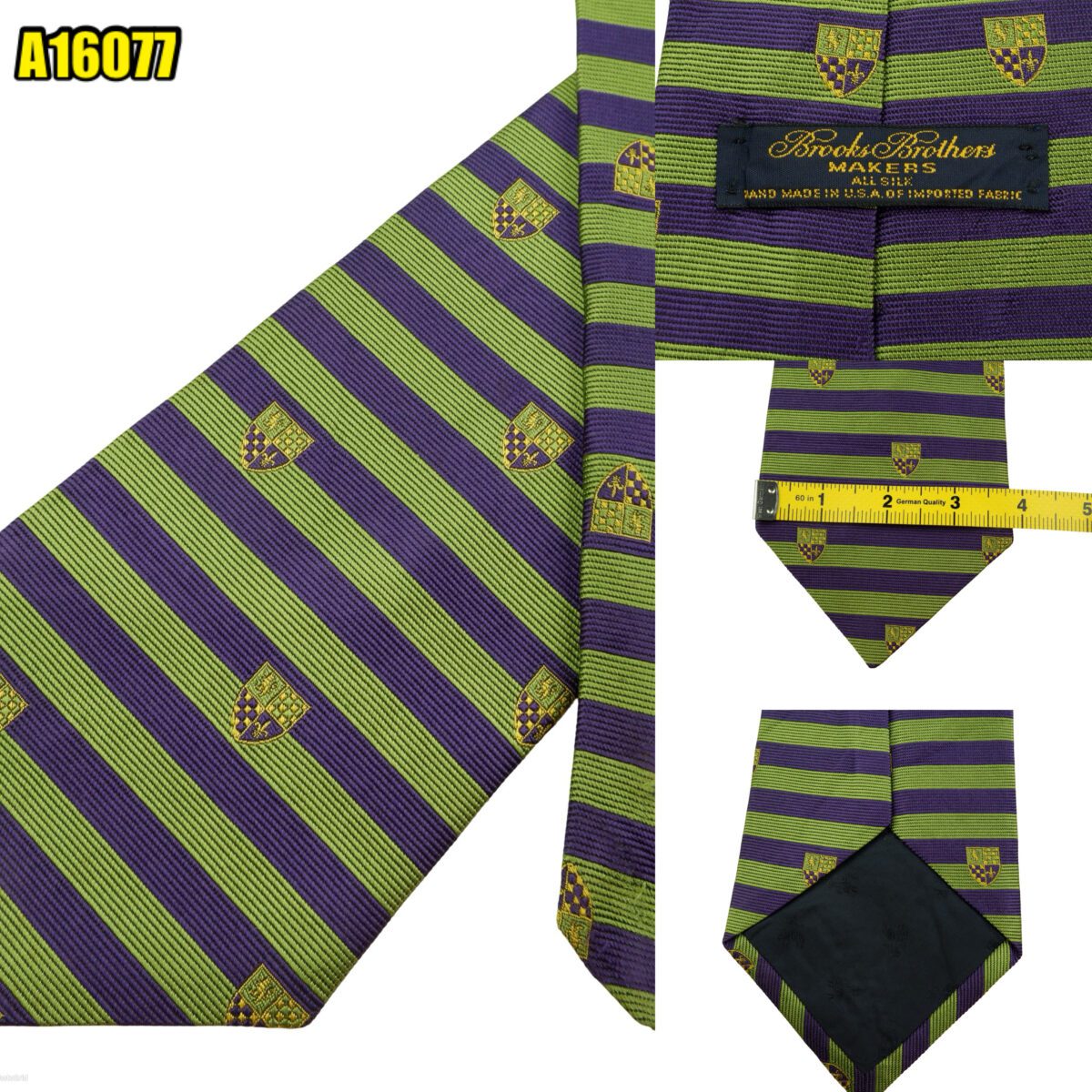 created by photogrid Brooks Brothers Tie Silk Green Purple Stripe Badge USA (US Import Tax Included) มุมที่ 1