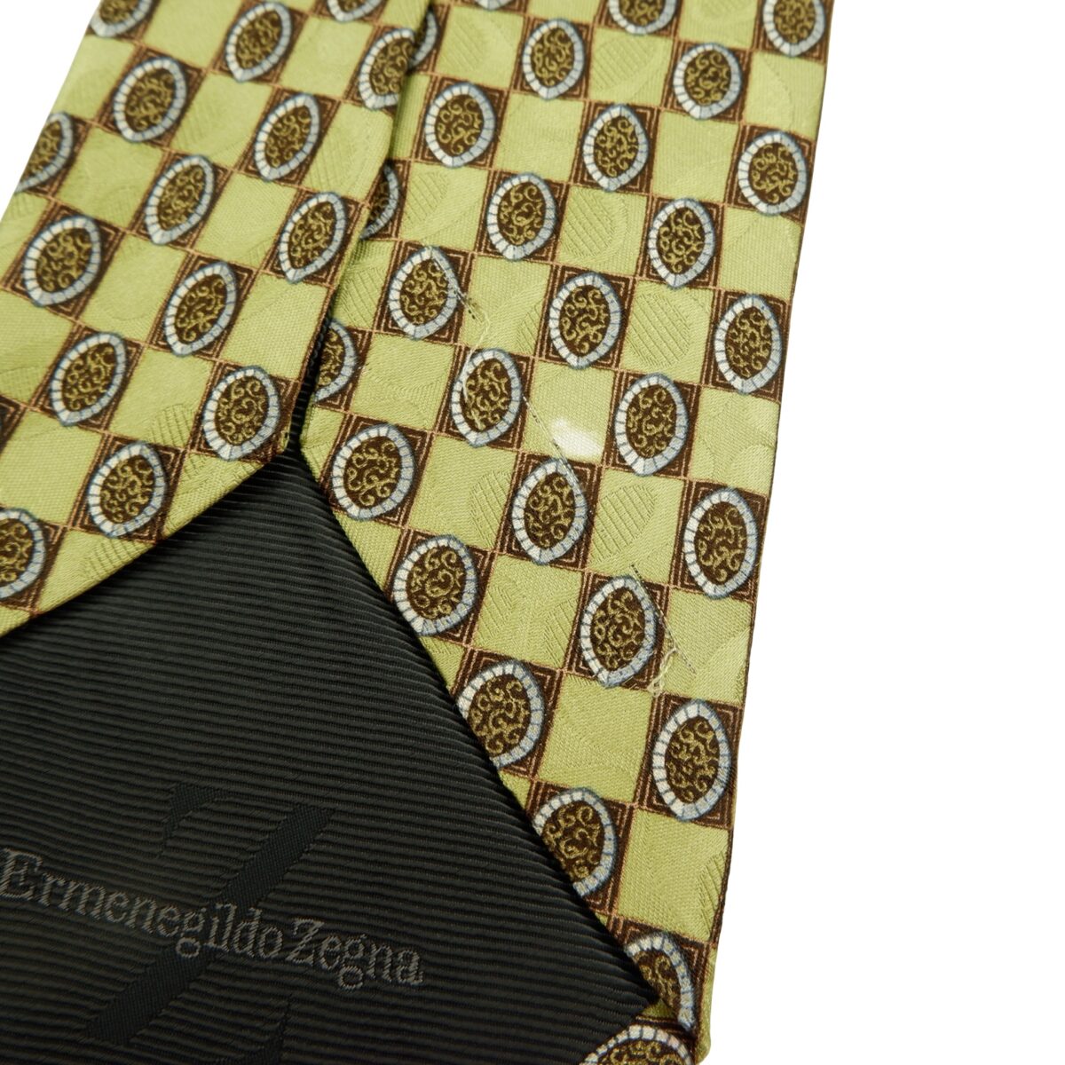 a16080 10 Ermenegildo Zegna Tie Silk Green Geometric Italy (US Import Tax Included) มุมที่ 10