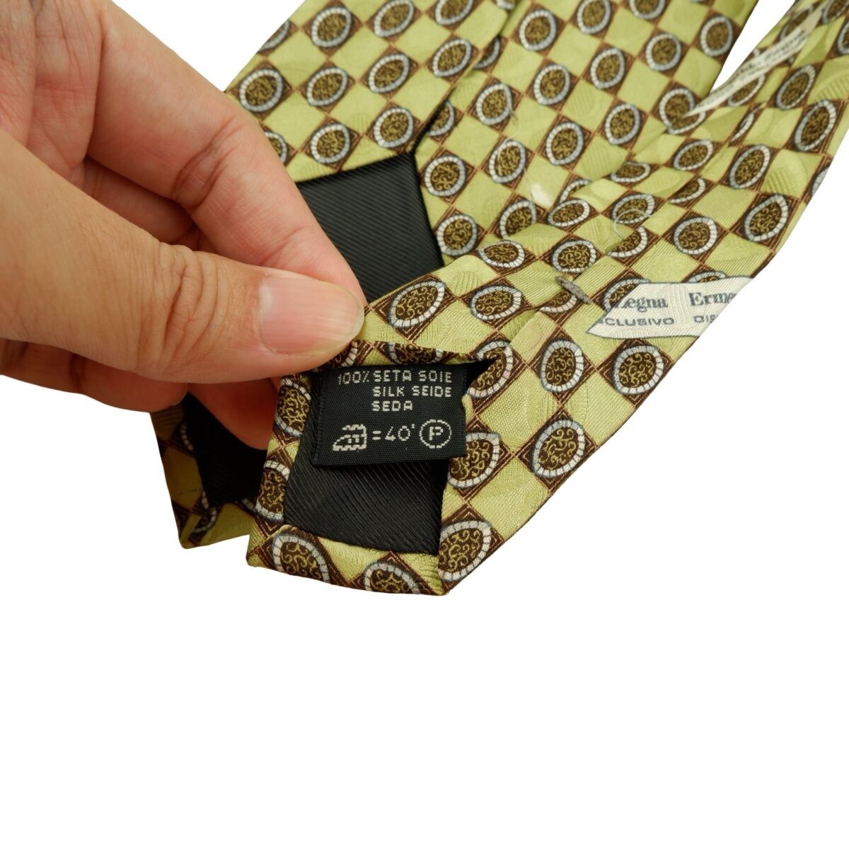 a16080 8 Ermenegildo Zegna Tie Silk Green Geometric Italy (US Import Tax Included) มุมที่ 8