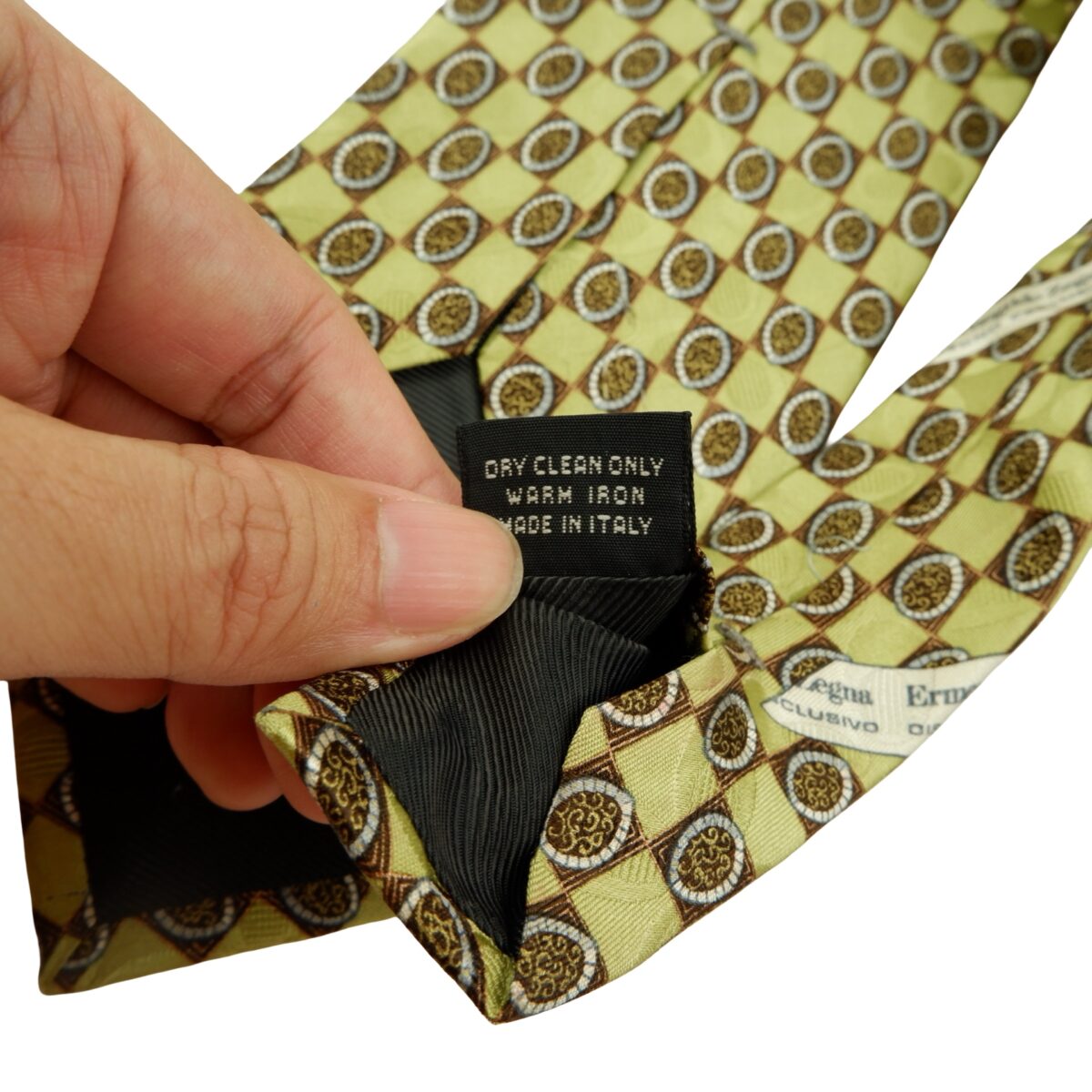 a16080 9 Ermenegildo Zegna Tie Silk Green Geometric Italy (US Import Tax Included) มุมที่ 9