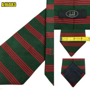 Dunhill Tie Silk Green Red Stripe England (US Import Tax Included) มุมที่ 1