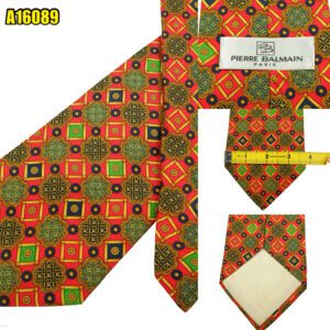 Pierre Balmain Tie Silk Red Geometric France (US Import Tax Included) มุมที่ 1