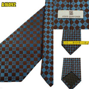 Louis Quatorze Tie PE Silk Blue Brown Geometric Korea (US Import Tax Included) มุมที่ 1