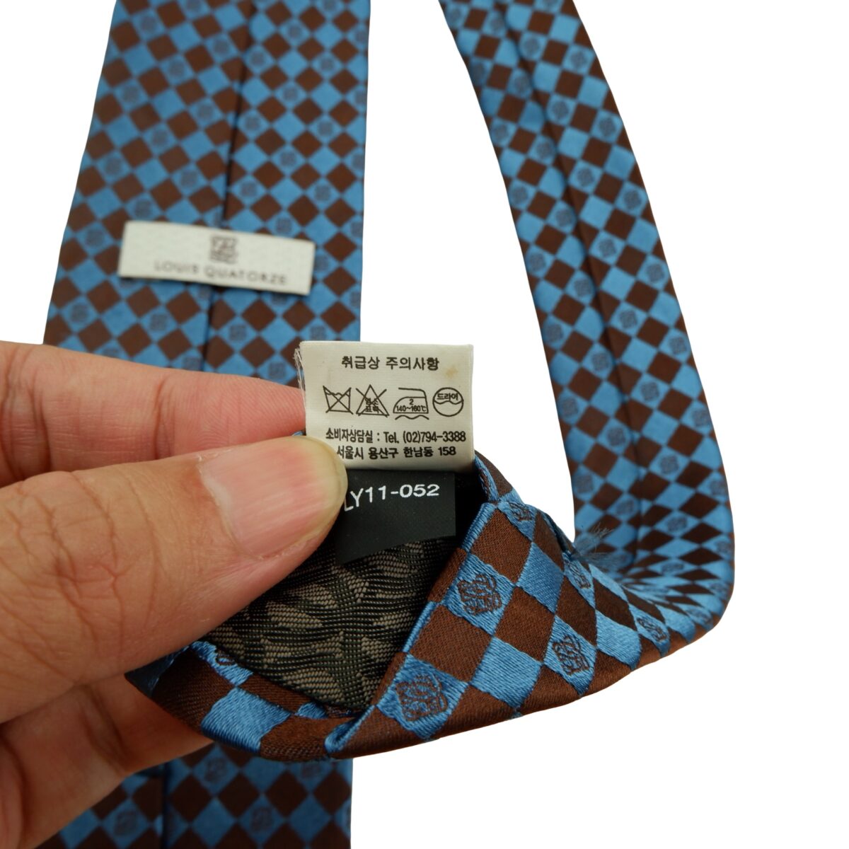 a16092 11 Louis Quatorze Tie PE Silk Blue Brown Geometric Korea (US Import Tax Included) มุมที่ 11