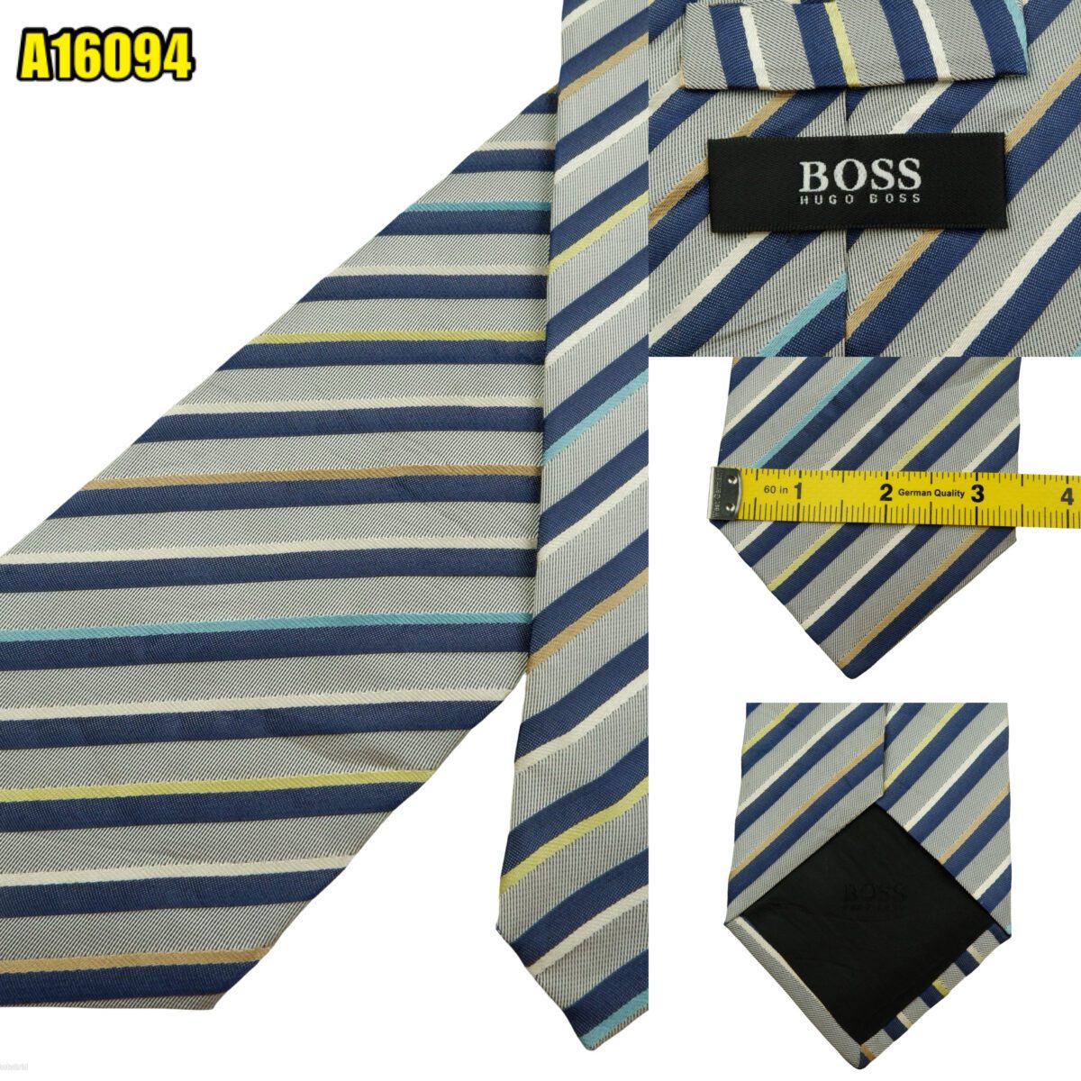 created by photogrid Hugo Boss Tie Silk Gray Blue Stripe Italy (US Import Tax Included) มุมที่ 1