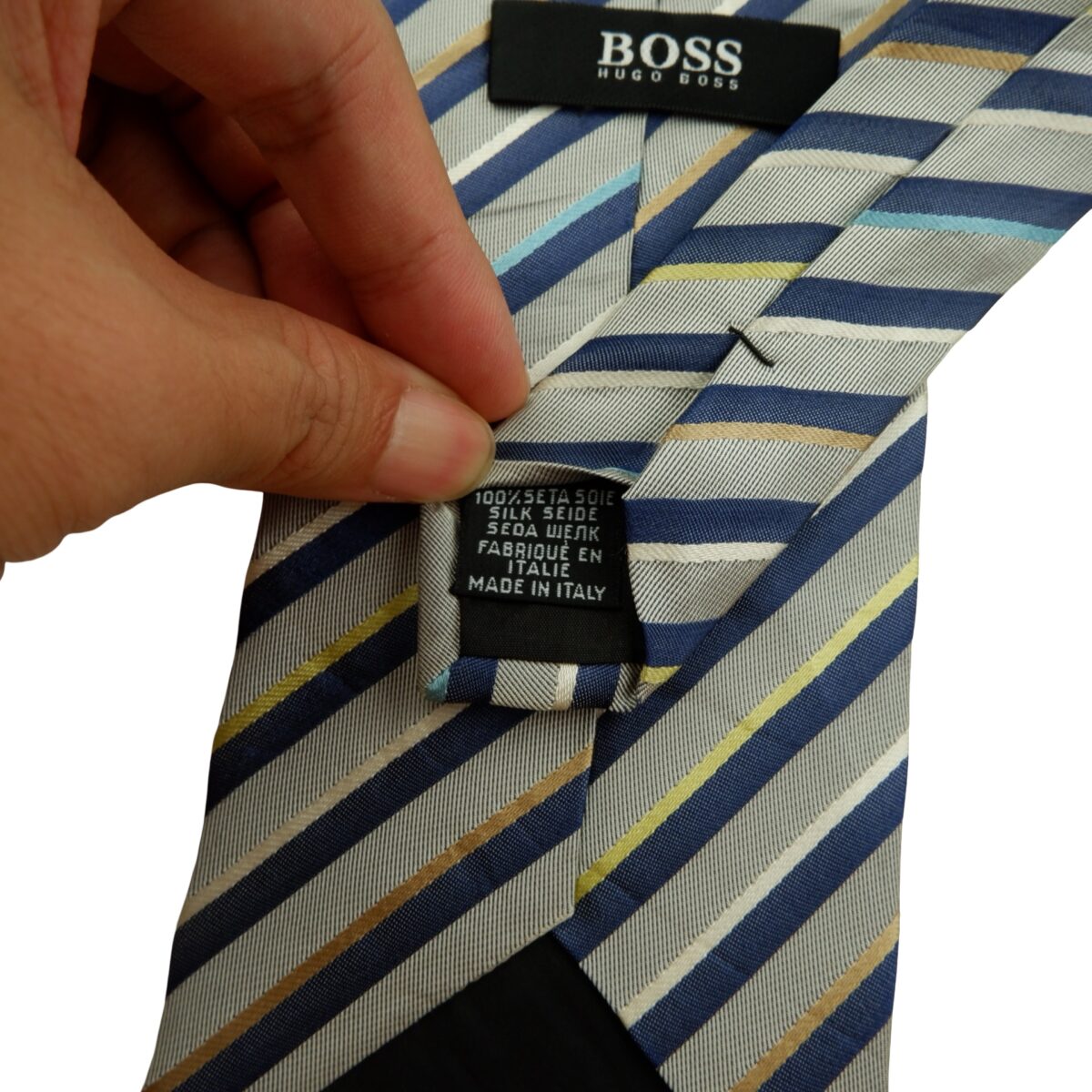 a16094 10 Hugo Boss Tie Silk Gray Blue Stripe Italy (US Import Tax Included) มุมที่ 10