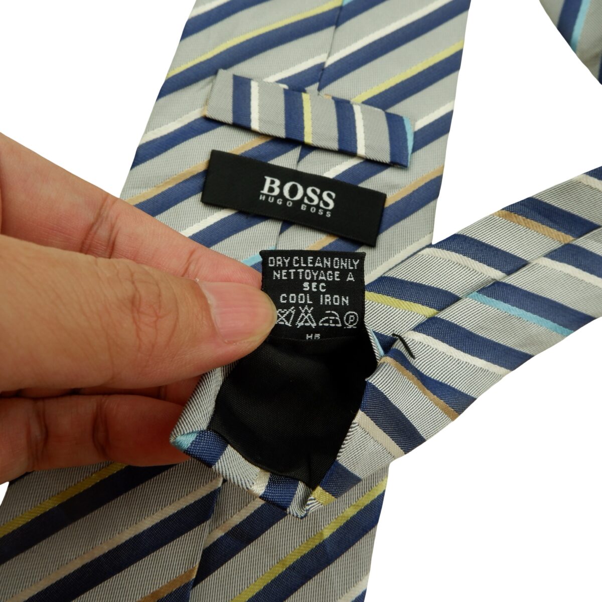 a16094 11 Hugo Boss Tie Silk Gray Blue Stripe Italy (US Import Tax Included) มุมที่ 11