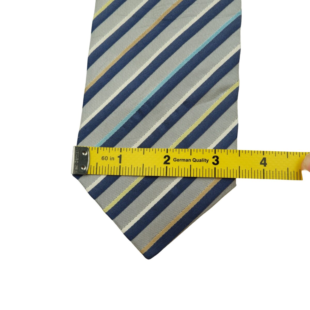 a16094 13 Hugo Boss Tie Silk Gray Blue Stripe Italy (US Import Tax Included) มุมที่ 13