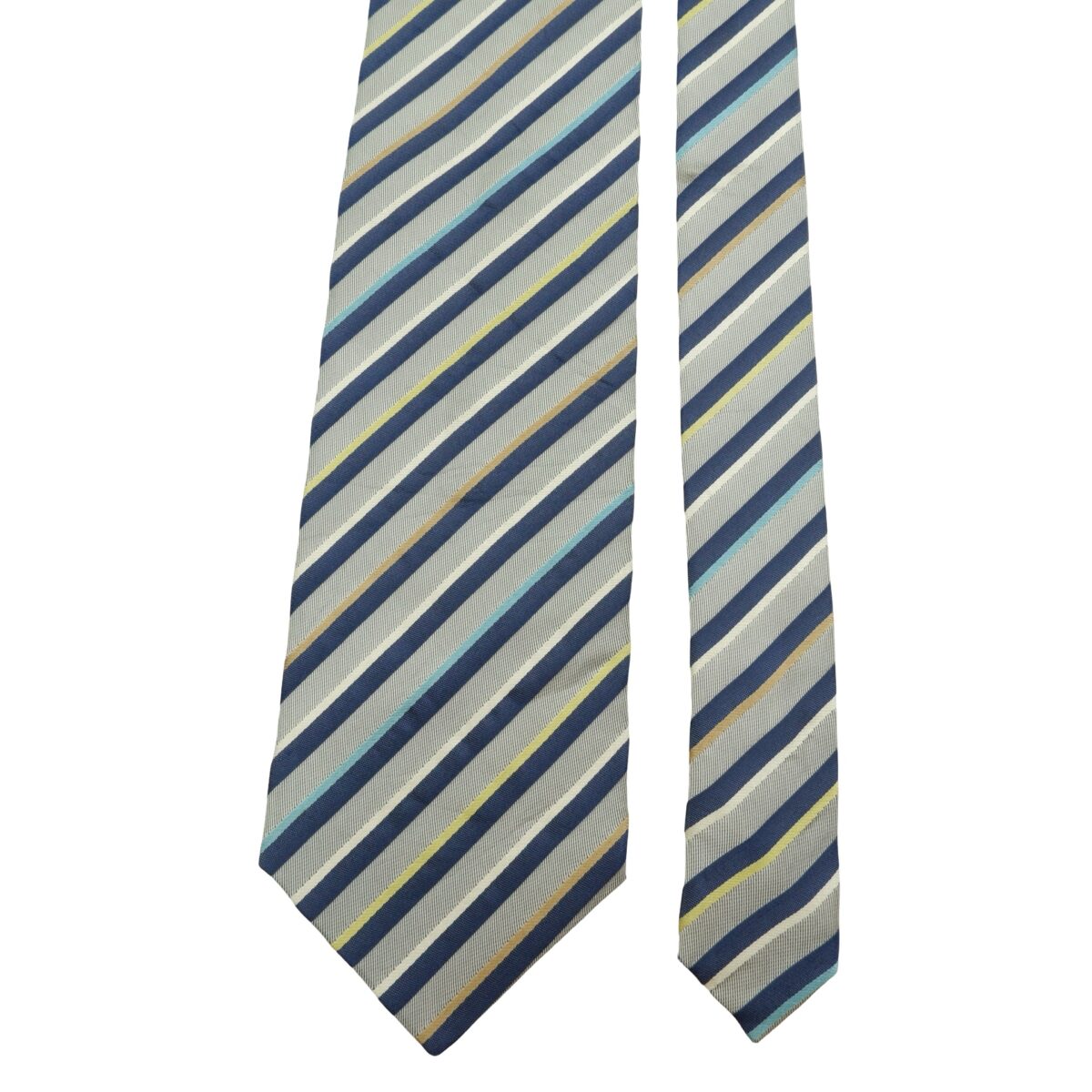a16094 3 Hugo Boss Tie Silk Gray Blue Stripe Italy (US Import Tax Included) มุมที่ 3