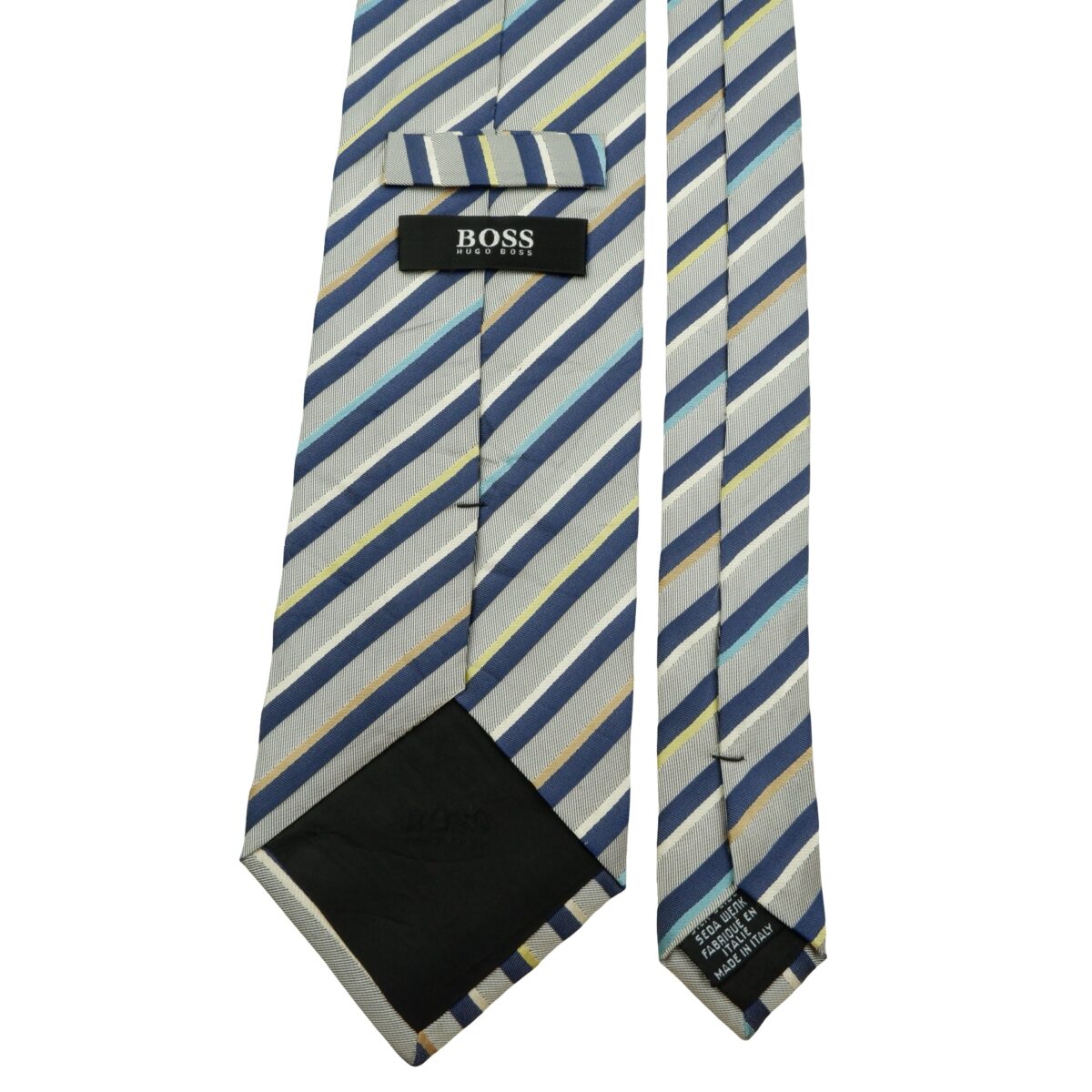a16094 4 Hugo Boss Tie Silk Gray Blue Stripe Italy (US Import Tax Included) มุมที่ 4