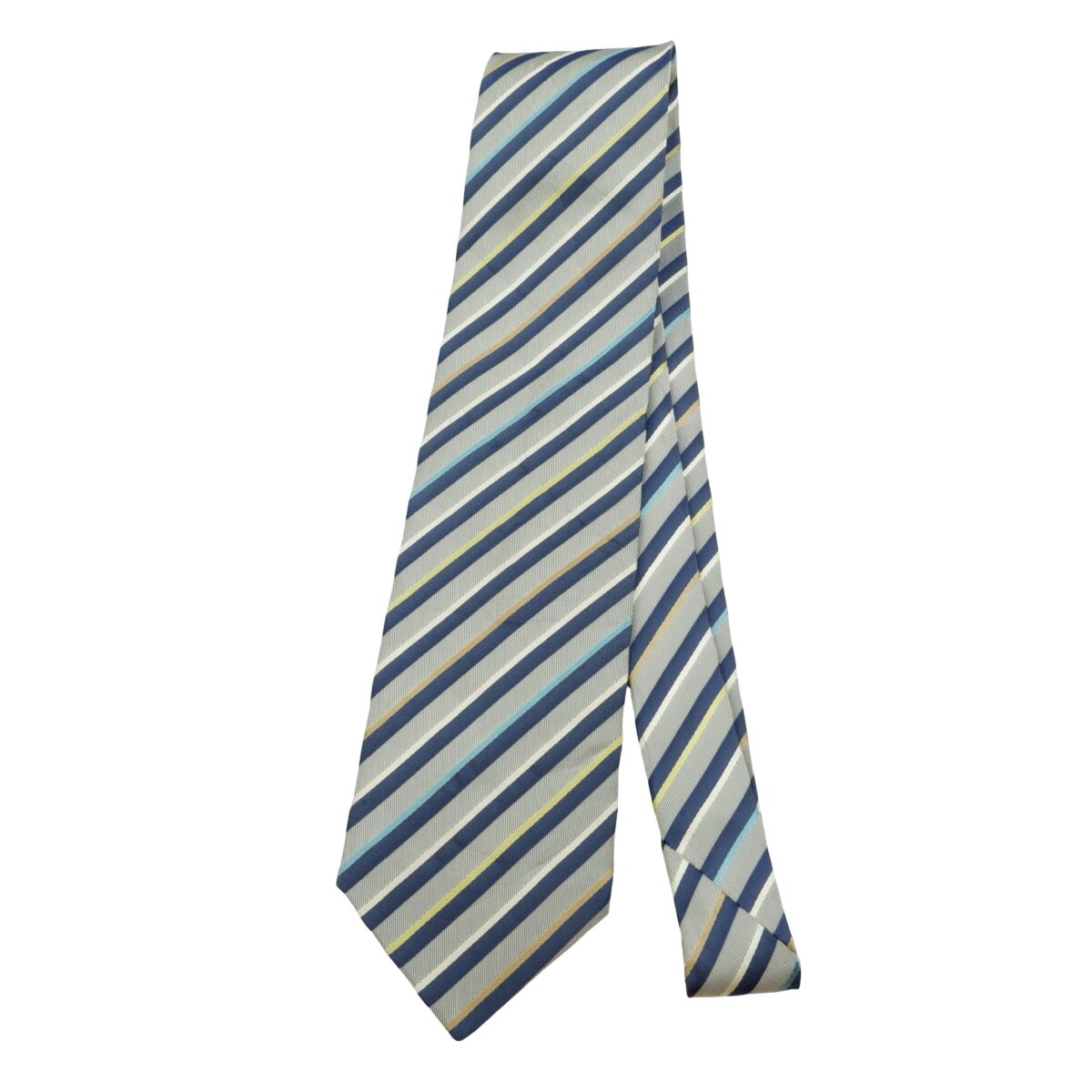 a16094 5 Hugo Boss Tie Silk Gray Blue Stripe Italy (US Import Tax Included) มุมที่ 5