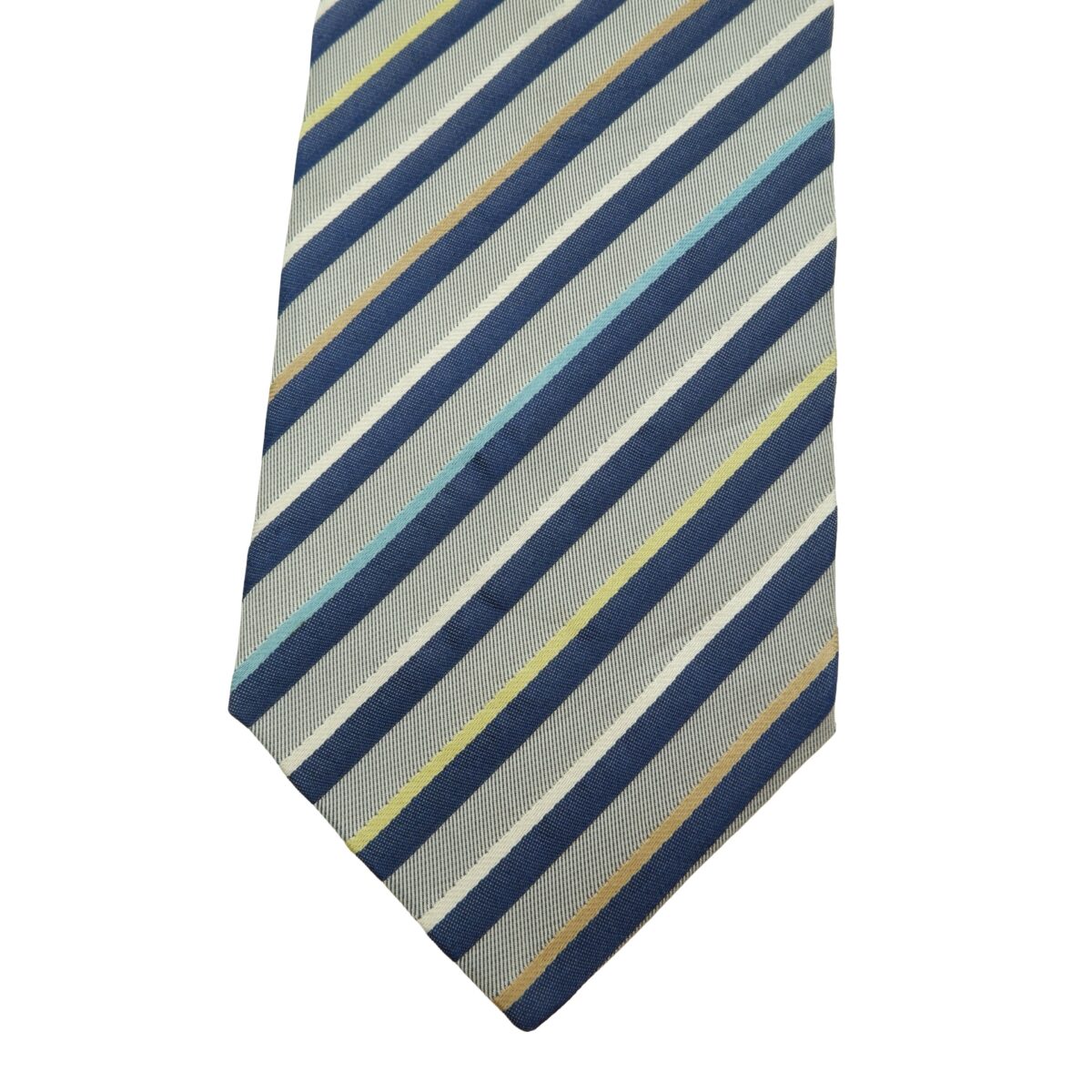 a16094 6 Hugo Boss Tie Silk Gray Blue Stripe Italy (US Import Tax Included) มุมที่ 6
