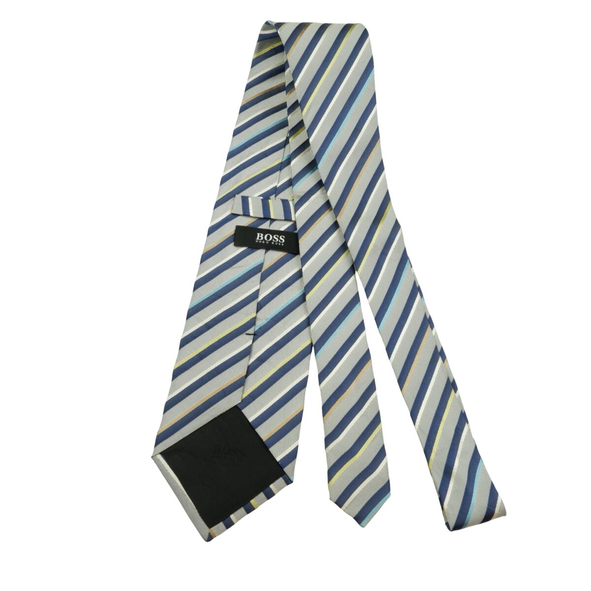 a16094 7 Hugo Boss Tie Silk Gray Blue Stripe Italy (US Import Tax Included) มุมที่ 7