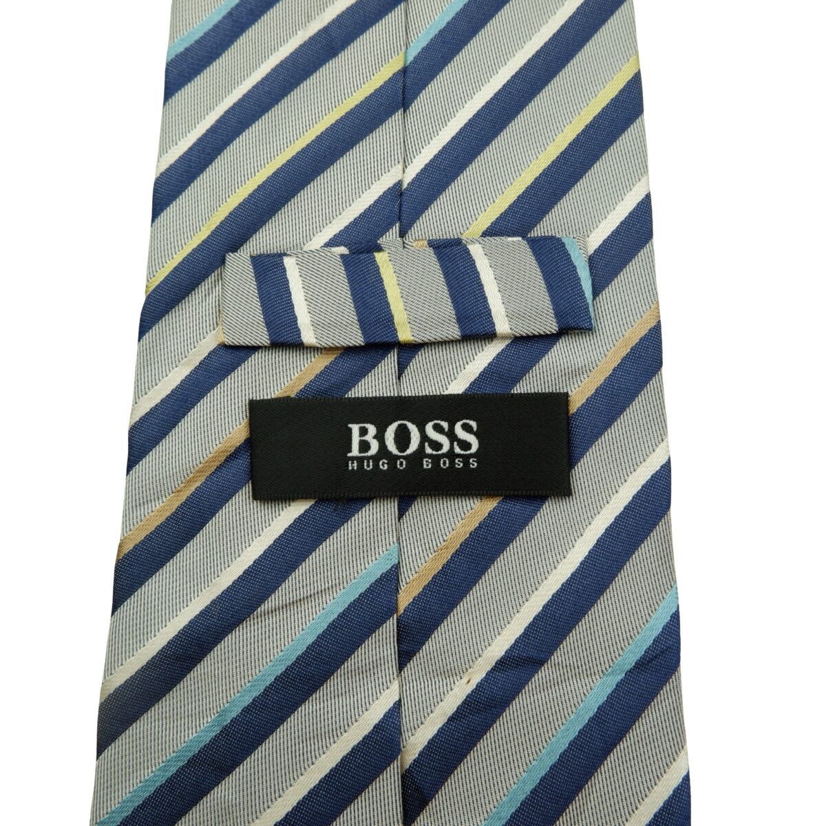 a16094 9 Hugo Boss Tie Silk Gray Blue Stripe Italy (US Import Tax Included) มุมที่ 9