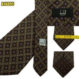 Dunhill Tie Silk Brown Checkered Chain Italy (US Import Tax Included) มุมที่ 1