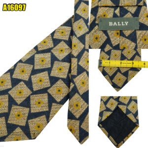 Bally Tie Silk Blue Beige Geometric Italy (US Import Tax Included) มุมที่ 1