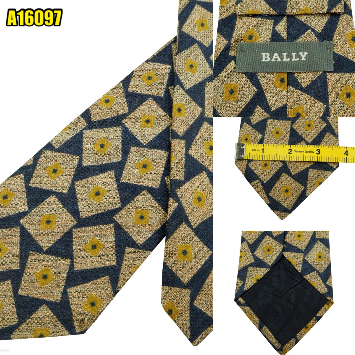 created by photogrid Bally Tie Silk Blue Beige Geometric Italy (US Import Tax Included) มุมที่ 1