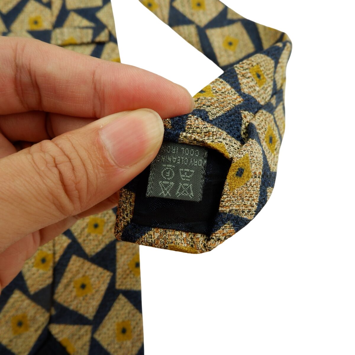 a16097 10 Bally Tie Silk Blue Beige Geometric Italy (US Import Tax Included) มุมที่ 10