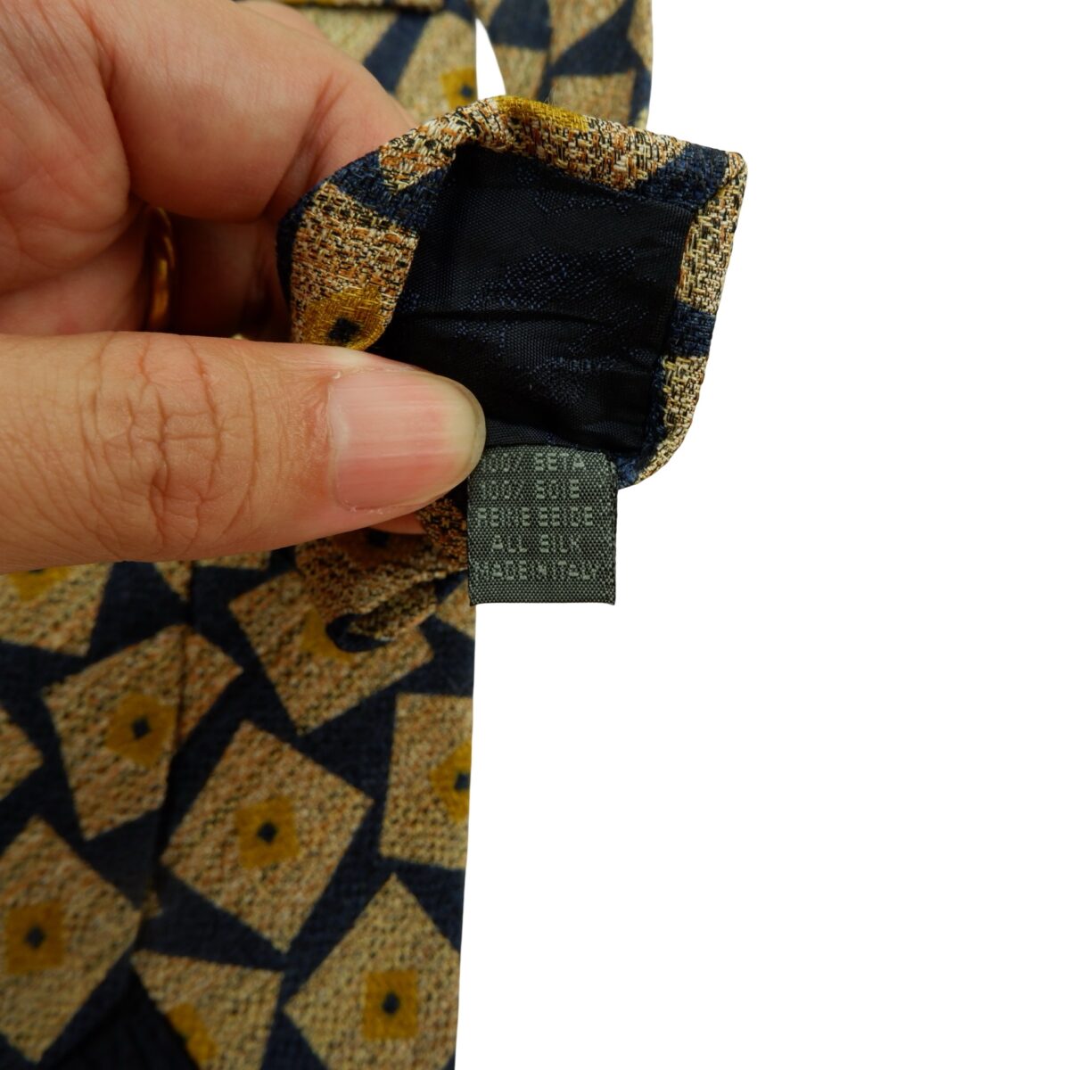 a16097 11 Bally Tie Silk Blue Beige Geometric Italy (US Import Tax Included) มุมที่ 11