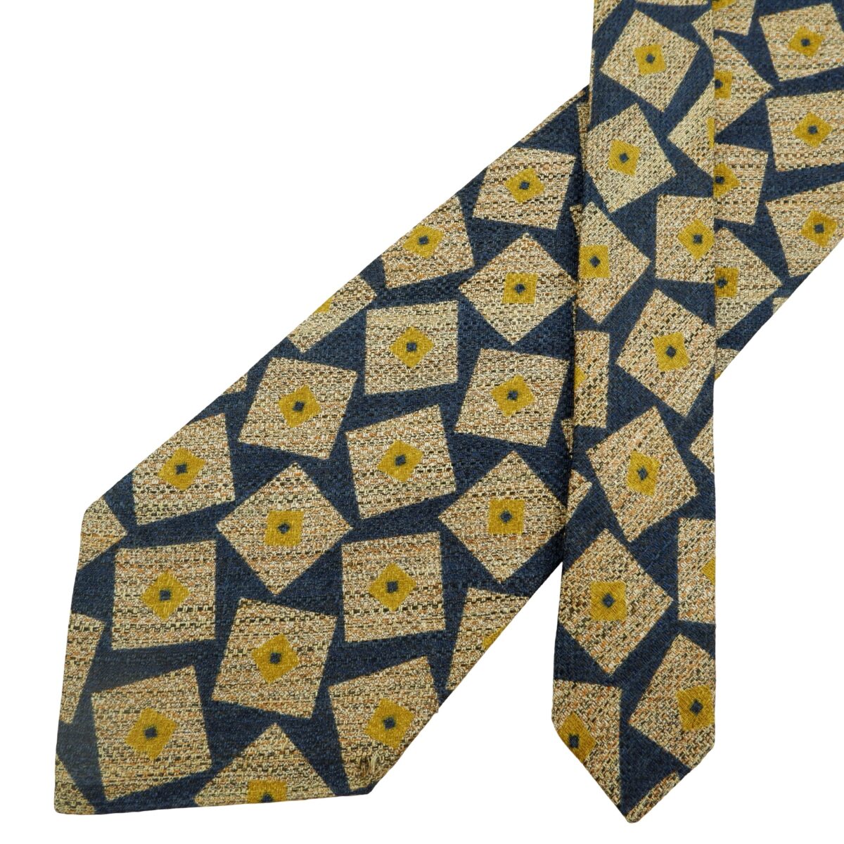 a16097 2 Bally Tie Silk Blue Beige Geometric Italy (US Import Tax Included) มุมที่ 2