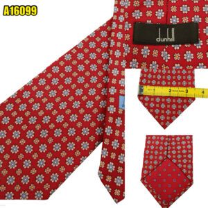 Dunhill Tie Silk Red Geometric Italy (US Import Tax Included) มุมที่ 1