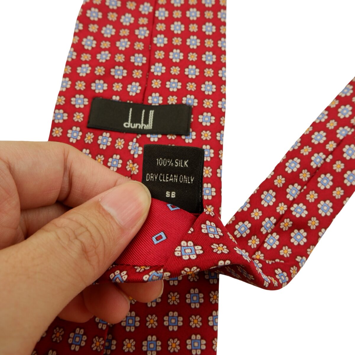 a16099 12 Dunhill Tie Silk Red Geometric Italy (US Import Tax Included) มุมที่ 12