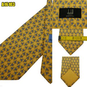 Dunhill Tie Silk Yellow Geometric Italy (US Import Tax Included) มุมที่ 1