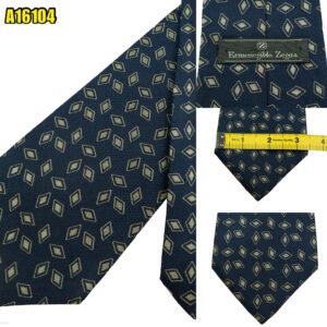 Ermenegildo Zegna Tie Silk Black Geometric Italy (US Import Tax Included) มุมที่ 1