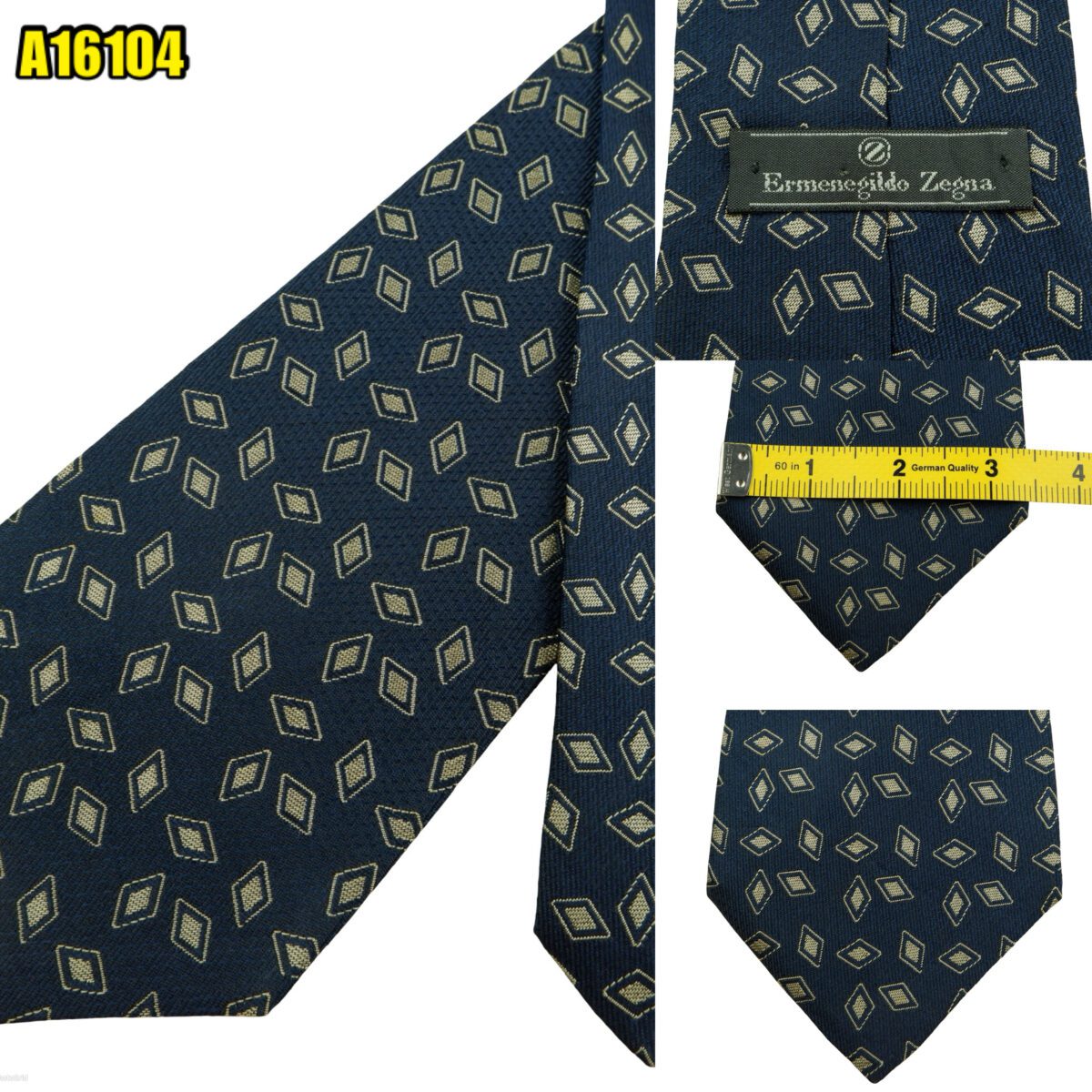 created by photogrid Ermenegildo Zegna Tie Silk Black Geometric Italy (US Import Tax Included) มุมที่ 1