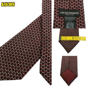 Emporio Armani Tie Silk Brown Geometric Italy (US Import Tax Included) มุมที่ 1